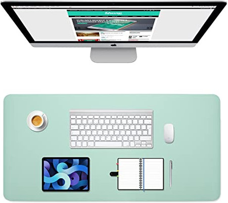 PINKCAT Multifunktionales Office Mauspad, Schreibtischunterlage, PU-Leder Ultradünnes Mousepad Zweiseitig Nutzbar, Schreibtischschutz für Büro, Heimspiele(Hellgrün+Hellblau, 80 x 40 cm)
