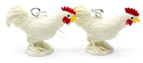 Miniblings Hahn Ohrringe Hänger Huhn Bauernhof Hühner Ostern weißer Sockel - Handmade Modeschmuck I Ohrhänger Ohrschmuck versilbert