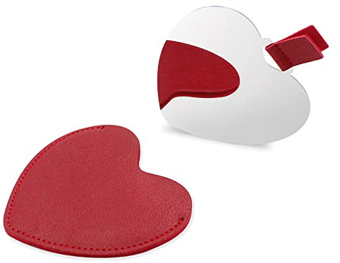 Fatiya Kompakter Edelstahlspiegel, Herzform, bruchsicherer Taschenspiegel mit PU-Lederhülle, Mini-Geldbörse, Spiegel für Reisen, Make-up-Tasche, für Frauen und Mädchen (rot)