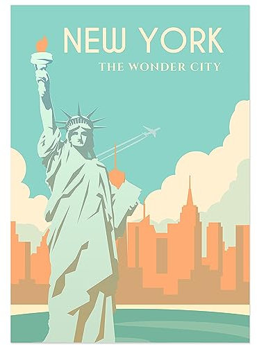 JUNOMI® New York Poster DIN A2 | Wohnzimmer Deko, Modernes Wandbild, USA Bild, Reiseposter, New York Wandbild | Ohne Rahmen