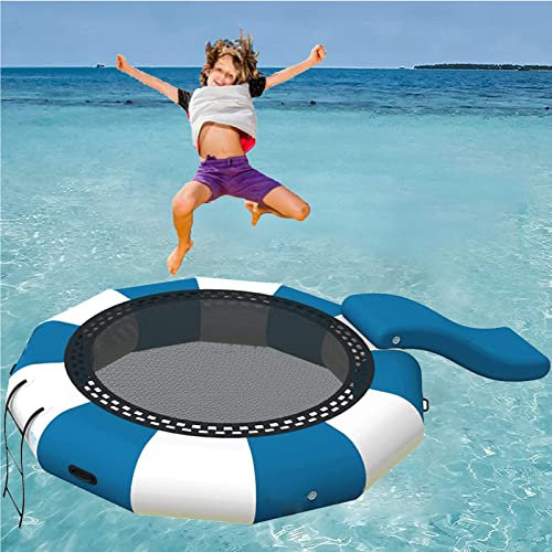 Trampoline Gonflable à l'eau avec Toboggan Gonflable Trampoline Flottant pour Parc Aquatique pour Enfants Adultes pour lac, mer, Piscine, 2m