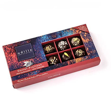 Odilia Bio Dattel-Pralinen – Vegan & ohne Zusatz von raffiniertem Zucker | 5 Sorten mit exotischen Aromen | Glutenfrei, laktosefrei, palmölfrei | Handmade in Germany