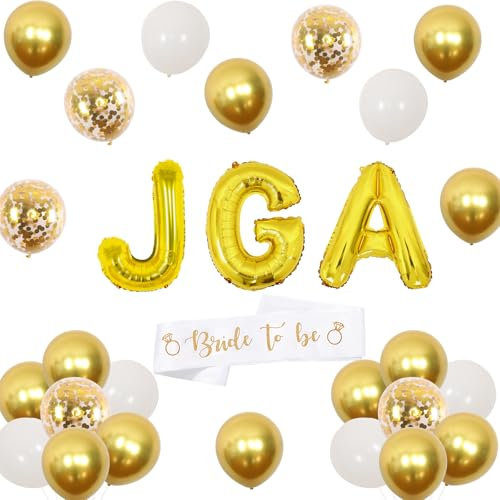 JGA Deko Frauen Gold, Junggesellinnenabschied Deko, Folienballon JGA, Bride To Be Schärpe, Konfetti Luftballon, Diamantring und Folienballon Champagner Party Deko für Frauen Team Braut Deko
