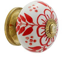Dresser Knobs - Countryside Handmade Ceramic Drawer Handle Kitchen Cabinets Cupboard Wardrobe Pulls Farmhouse Boho Furniture Hardware - Red Bale - Pack of 4