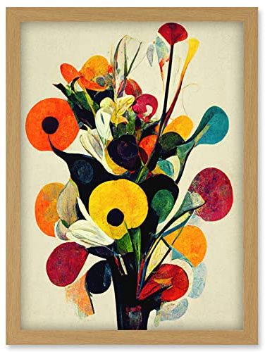 Doppelganger33 LTD Abstract Kandinsky Inspired Multicolour Flower Bouquet In Vase Artwork Framed Wall Art Print A4