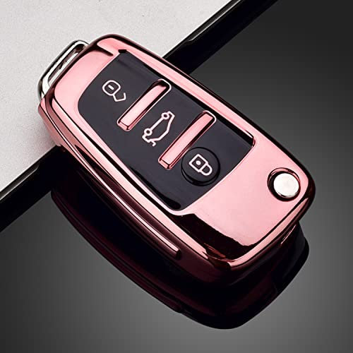 HooRLZ Audi Schlüsselhülle, Audi Silikon Schlüssel Cover für Audi A1 A3 A4 A6 Q1 Q3 Q5 Q7 S3 S4 S6 R8 TT Schlüsselhülle, 3-Tasten Autoschlüssel Hülle Audi A3 - Rosa