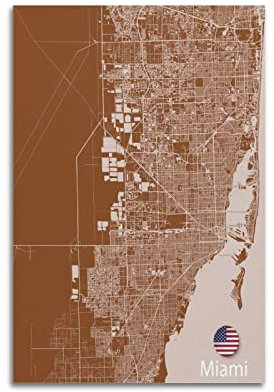 Vintage-Karten-Poster, Vereinigte Staaten, Miami, dekoratives Gemälde, Leinwand, Wand- und Kunstbild, Familienschlafzimmer, 50 x 75 cm