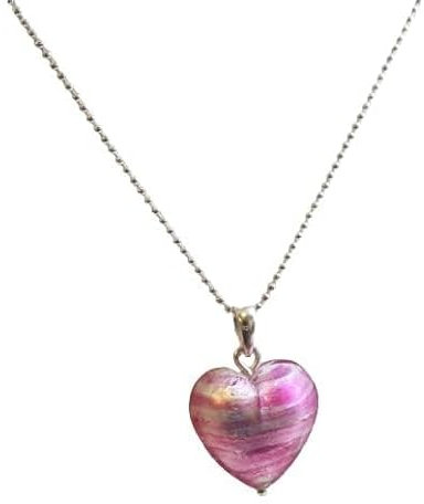 Collana cuore rosa fatto a mano in vetro di Murano in argento sterling 45 cm