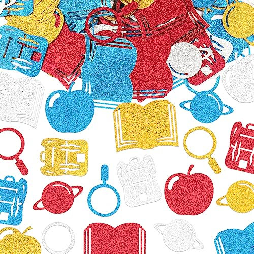 200 Stück Back to School Konfetti Blau Rot Gold Silber Bücher Apfel Rucksack Konfetti Schule Thema Dekor Papier Konfetti für Schulanfang Lehrer Wertschätzung Geschenke Tisch Favor Dekorationen
