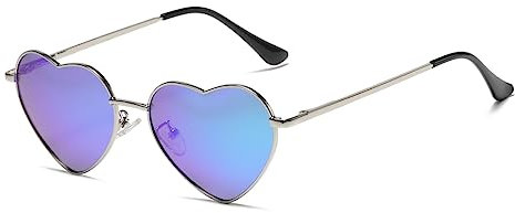 RUNHUIS Polarisiert Herzform Sonnenbrille Damen Herren Hippie Brille Vintage Liebe Sonnenbrille für Festival Party Gold Metallrahmen mit UV400 Silber/Grün gespiegelt