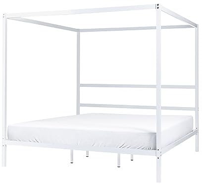 Himmelbett Metall weiß 180 x 200 cm mit Vier Pfosten Lestards
