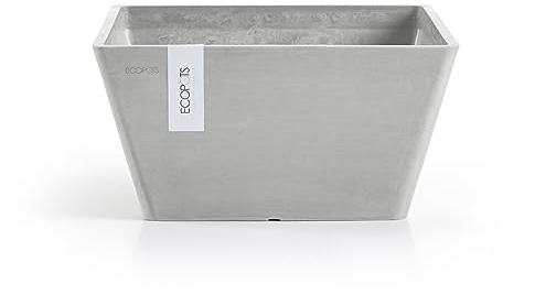Ecopots Pot de fleurs Berlin gris clair - 31 x 31 cm - Carré - En plastique recyclé - Cache-pot moderne pour l'intérieur et l'extérieur, par exemple pour herbes aromatiques