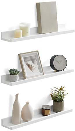 SONGMICS Étagère Murale Suspendue, Lot de 3, Décoration Salon, Longueur 60 cm, Tablette Flottante, pour Cadres Photo, Salon, Bureau, Salle de Bain, Cuisine, Blanc LWS061W01