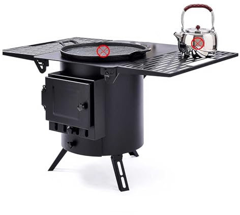 YUGXTH Cocina de Leña para Exteriores, Estufa de Leña para Acampar, Estufa de Leña Plegable de Acero Inoxidable para Tienda de Campaña con Rejillas Laterales, para Cocinar