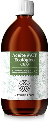 NATURE LOVE® Bio MCT-Öl C8 – 500ml für deine Keto Diät – aus 100% Bio-Kokosöl – für Ketogene Ernährung - geschmacks- und geruchsneutral – exogene Ketone – vegan
