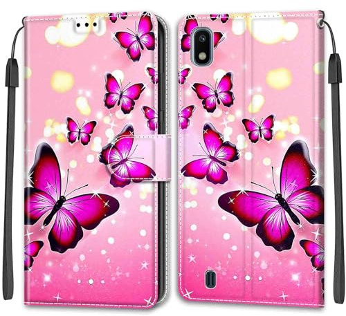 KENHONER Wallet Case for Samsung Galaxy A10, Flying butterfly | PU Leather Shockproof Protective, Kickstand, Flip Wallet, Magnetic Closure,Lanyard