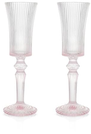 HolaJia Flûtes à Champagne Lot de 2 Verres en Cristal Capacité 150 ML – Verres à Mimosa et à Cocktail – Idéal pour la Maison, Bar, Mariage, Fête, Anniversaire – Coffret Cadeau (Rose)
