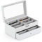 CO-Z 12 Compartment Sunglasses Organizer, Leather Eyeglasses Storage Box for Women Men, Lockable Eyewear Display Case with Drawer, Glasses Holder with 12 Slots for Watches Jewelry Collection, White