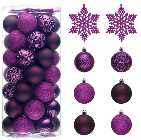 Valery Madelyn Weihnachtsbaumschmuck-Set, 50 Stück, 6,9 cm, violett, bruchsicher, Weihnachtskugel, Ornamente, hängende Weihnachtsfeiertagsdekoration