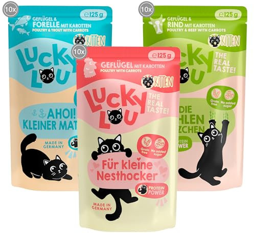 Lucky Lou Kitten Katzenfutter nass - 30 x 125g - hochwertiges Kittenfutter mit viel Protein - Nassfutter getreidefrei & ohne Zucker für Junge Katzen/Junior Katzen