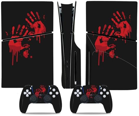 PS5 Slim Disc Version Skin for Console and Controllers, Vinyl Sticker Play-Station 5 Slim Skins, Wrap Decal Cover Protective Accessories for PS5 Slim Disc Edition(Red Palm)