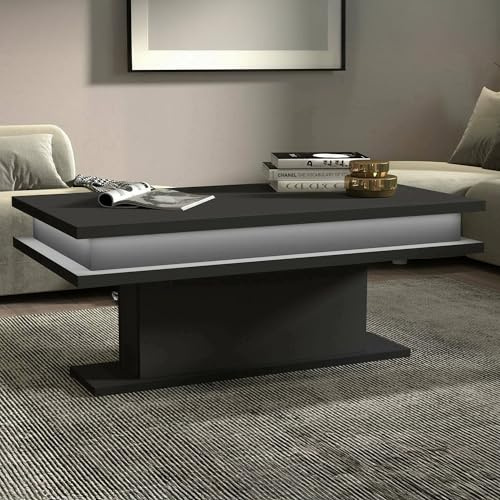 Dmora - Couchtisch Leon, Wohnzimmer-Couchtisch, Anthrazit mit LED-Licht, 100x55x42 cm