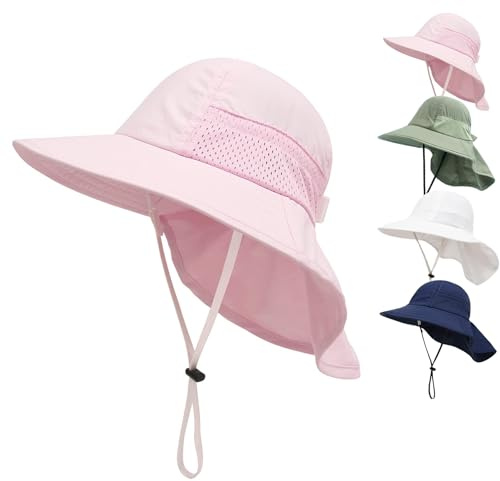 YANWANG Sombrero de Sol de Verano para bebés, protección UPF 50+ Ajustable Sombreros de Playa de ala Ancha para niños, niñas y niños (S:6-24 Meses,Rosa)