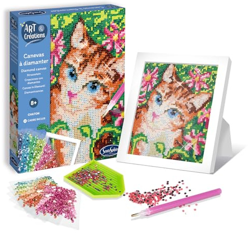 Sentosphère 3920370 Bastelset Strasssteinbild, Motiv Katze, Kreativ-Set, DIY für Kinder und Erwachsene