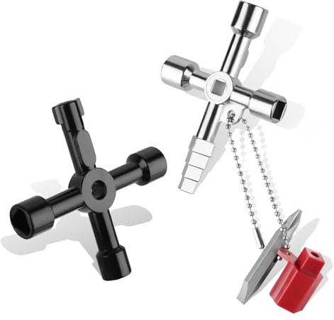 TNOMSNO Llave Triangular Contador, 2 Piezas Llave De Utilidad 4 Puntas, Llave de Utilidad Multifuncional, Llave Contador Agua, Llave Maestra para Agua, Eléctrico, Ascensor, Gas y Válvulas