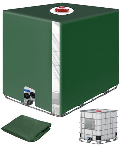 IBC Tank Abdeckung 1000L, Wassertank Abdeckplane mit Transparenter Folie, IBC Container Zubehör, Anti-UV Schutzplane Regenwassertank Abdeckung, IBC Wassertank Abdeckung 116 x 100 x 120 cm (Grün)
