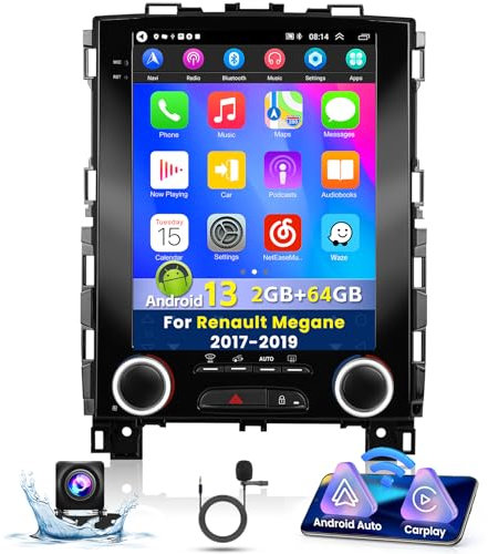 HiFi+64G Autoradio Android für Renault Megane 2017-2019 mit Wireless Carplay Android Auto, 9.7 Zoll Bildschirm Autoradio mit Navi HiFi Bluetooth FM/RDS SWC Rückfahrkam