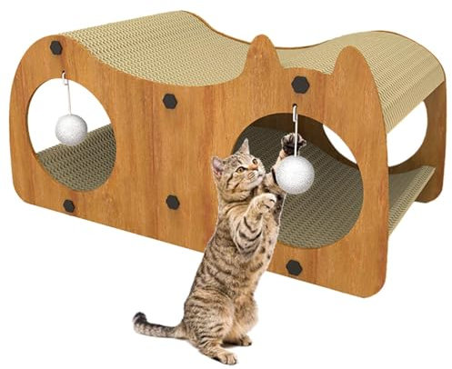 Katzenhaus für den Innenbereich – Katzentunnel aus Karton, integrierter Kratzbaum für Katzen | Kratzbaum für Katzen im Innenbereich zum Schutz von Möbeln, Spielen und Schlafen, 55 x 29 x 25 cm