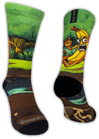 Jungle Socks Lustige Bunte Lange Sportsocken für Männer und Frauen für CrossFit, Radfahren, Straße, Wandern, Laufen, Fitnessstudio - Lange Radsocken, MTB, Radsocken, Rennrad. EU 43-46