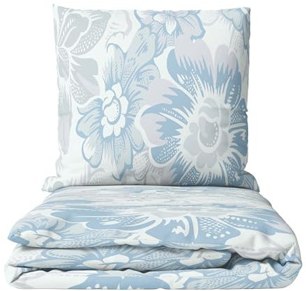 Leonado Vicenti Biber Bettwäsche 155x220 Winter Set flauschig Feinbiber geblümt Blau Beige Kissenbezug 80x80 cm mit verdecktem Reissverschluss, 2teilig