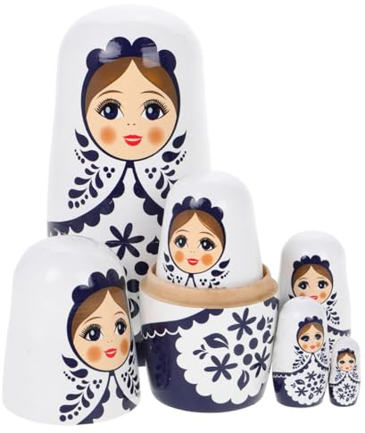 Toyvian Russian Nesting Dolls Wooden Matryoshka Stacking Dolls Set Handmade Girl Toys Kids Christmas Birthday Gift Home Decor Ornament Craft Activity for Children