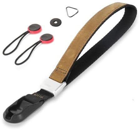 Lottsall Kamera Handschlaufe, Kameragurt Schnellverschluss Design für Digitalkamera/Sony/Nikon/Fuji/Canon, Magnetischer Kameragurt mit 2x Austauschbaren Ersatzsteckern, Rindsleder braun