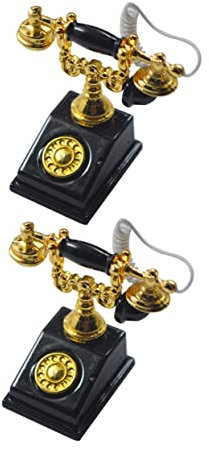 BESTonZON 2pcs Miniature Simulation Telephone Sturdy for Vintage Phone Lovers Mini House Decor