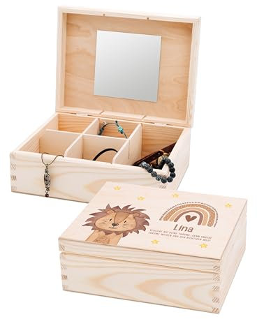 wunderwunsch Schmuckkästchen, Schmuckschatulle, Schmuckbox Mädchen, Geschenk Girls, Schmuckdose, individuell personalisiert als niedliche und individuelle Geschenkidee (Spruch Löwe)