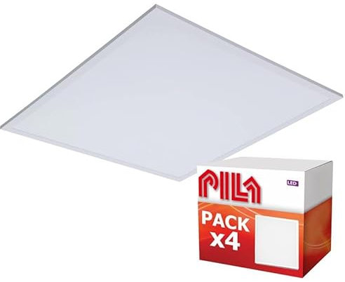 PILA Pack de 4 panneaux LED, 40W, carré 60x60cm, non dimmable, lumière blanche neutre (4000K), 4000 lumens, CRI80, UGR22, durée de vie 35 000h