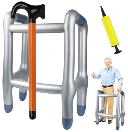 TOSAVGA Aufblasbare Gehhilfe und Spazierstock, Aufblasbarer Rollator, Aufblasbare Gehhilfen, Rentner Kostüm, Lustig Kostüm als Opa Oma zum Cosplay Karneval Fasching