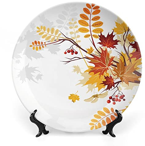 asbwuo Ceramic Plates, Fall Decorative Ceramic Plates, Autumn Themed Faded Leaves, 8 Inch，Multicolor