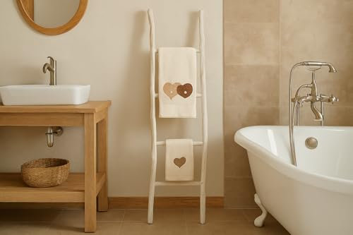 Biscottini Escalera toallero baño 168 x 36 x 3 – Escalera decorativa de madera – Escalera de madera para colgar toallas – Escalera toallero de bambú – Escalera toallero de pared de metal