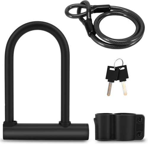 Bike Lock - 18mm Heavy Duty Bike U Lock with 4Ft/1.2M High Security Steel Cable & Sturdy Mounting Bracket and Key, Key Anti Theft Bicycle Secure Locks for Road, Mountain, Electric & Folding Bike