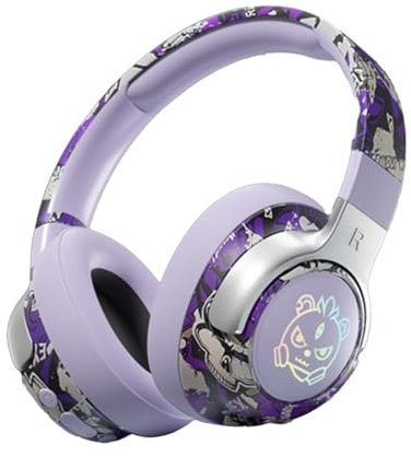 Generisch Kabelloser Bluetooth-Kopfhörer - Over-Ear Kopfhörer Kabellos Bluetooth Earphones mit Noise-Cancelling, Bequemer Halt, bis 24 Stunden Akkulaufzeit, Modisches Graffiti-Design (Lila)