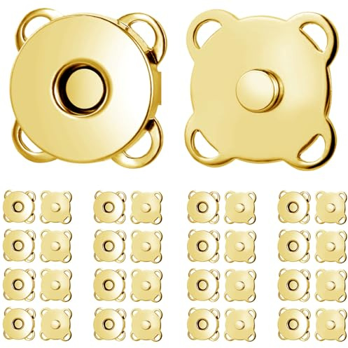 QZKJQDD 20 Paare Magnetknöpfe, 14mm Metall Magnetknöpfe, Pflaumenförmiger Magnetverschluss für Geldbörsen, Handtaschen, Kleidung, Nähen, DIY Handwerk (Gold)