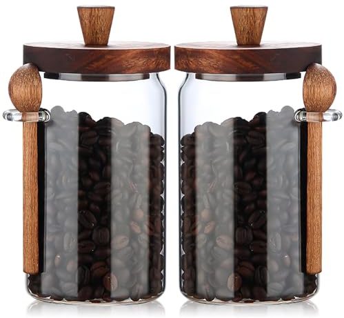 MLKLDOU Glass Food Storage Jars，Sugar Jar with Lid and Spoon Set of 2,Airtight Storage Container Canister for Coffee,Bean,Sugar,Spice,Cookie,Cereal,Tea,Salt Glass Jars (800ml)