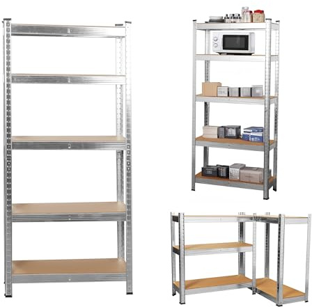5-Tier Heavy Duty Garage Shelving Units – 875kg Capacity Steel Storage Shelves, Boltless Assembly, Adjustable Height & Layout for Warehouse, Living Room, Kitchen, Bedroom (Silver, 70x30x154cm)