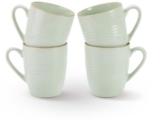 Richmount Jupiter Coffee Mugs Set of 4, 14oz/400ml Stoneware Tea Cups with Large Handle for Latte/Cappuccino/Milk/Cocoa/Tea, Microwave & Dishwasher Safe, Light Green
