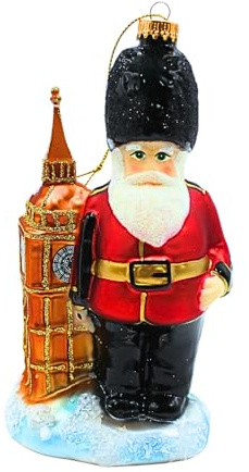 Dekohelden24 Lauschaer Christbaumschmuck - Christbaumkugel Lauscha, Glaskugeln, Weihnachtsbaumkugel, Glasornament Beefeater, Glasbehang englischer Soldat in Uniform, aus Lauscha, L/B/H 9 x 6 x 16 cm.