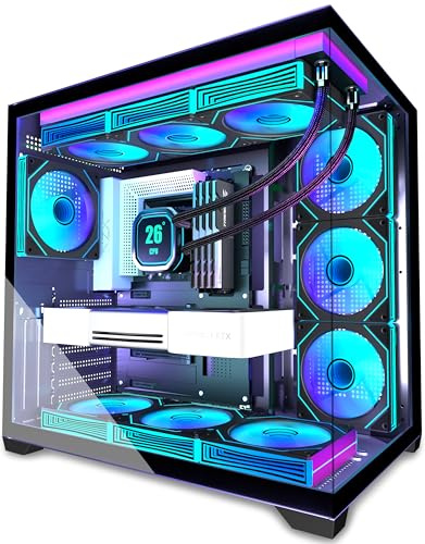 ANSAITE ATX PC Case 9 PWM ARGB Fans Pre-Installed,Mid Tower Computer Case with Full-View Dual Tempered Glass, Type-C Gaming PC Case,Black,K09